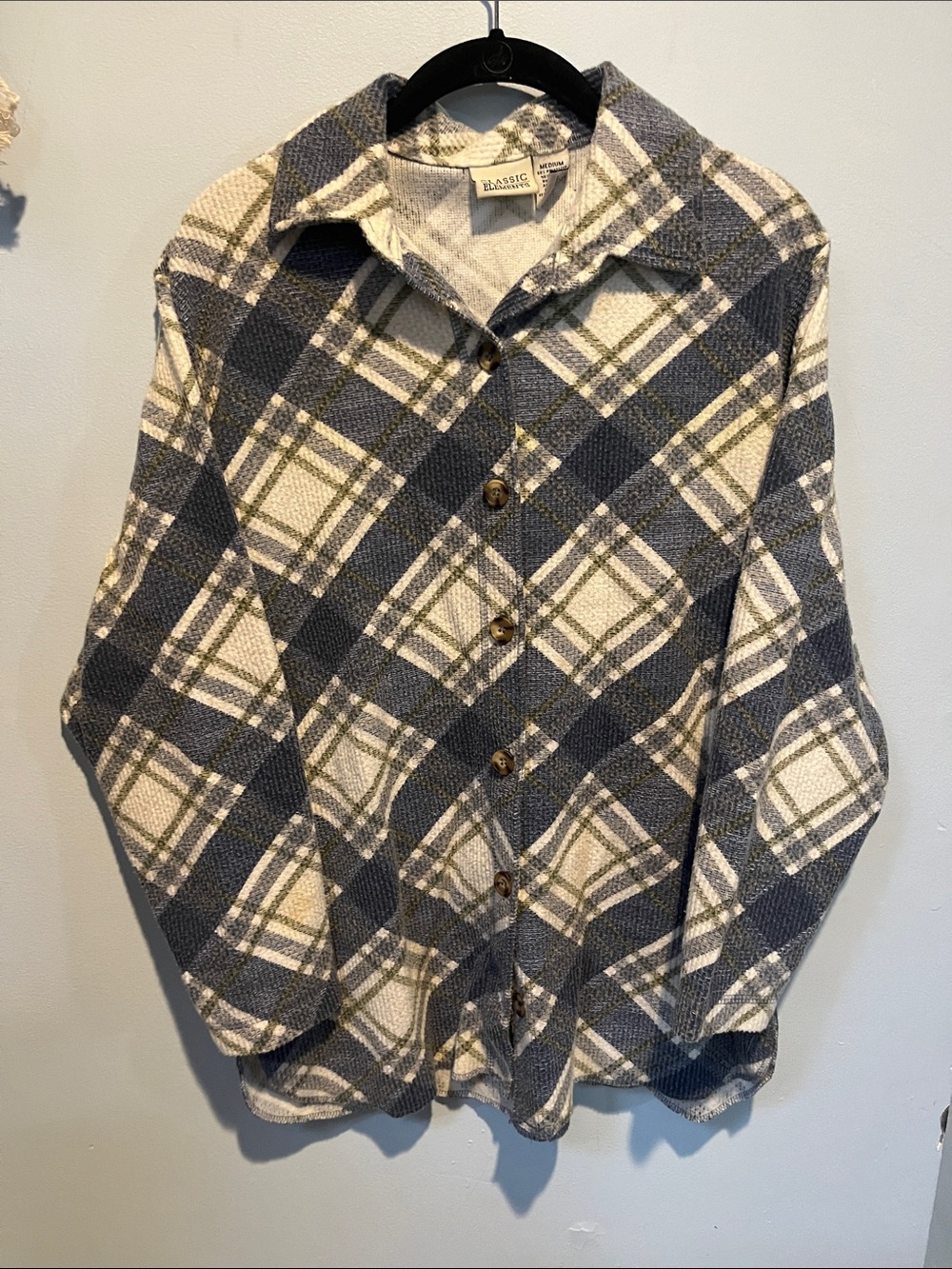 Vintage Classic Elements Plaid Button-Up Shirt Jacket - Blue & Cream | Women's M